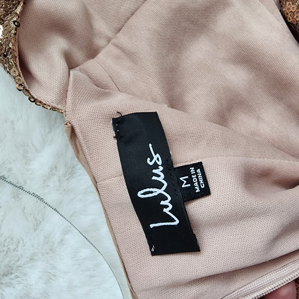 Lulus Rose Gold Sequin Bodycon Backless Mini Dress Medium - Picture 5 of 8